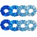 Detail view of 8-pack satin scrunchies in four gradient blue shades with silk texture - Blue Theme Set