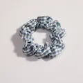 Classic blue and white checkered fabric scrunchie for women's hairstyles - Blue