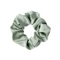 Elegant sage green satin scrunchie with a glossy silk-like finish for hair styling - Dark Green