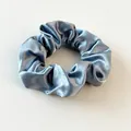 Elegant silver blue satin scrunchie with a glossy silk texture for hair styling - Blue Grey
