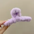 Soft purple plush cross hair claw clip for women, winter faux fur shark hair accessory - Light Purple