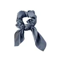 Dark grey blue satin scrunchie with long rabbit ear bow detail for women hair - Dark Gray
