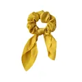 Yellow satin scrunchie with long bunny ear ties and silk texture for hair styling - Yellow