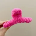 Plush cross shark hair claw clip in vibrant magenta pink faux fur for women and kids - Rose Red
