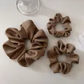 Three-piece mocha brown satin scrunchie set in various sizes with elegant glossy finish - Large Medium And Small Sizes Combination / Khaki Combination Set