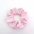 Detailed view of pink satin scrunchie with soft pleated texture and glossy fabric finish - Satin 7