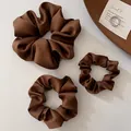 Three-piece set of caramel brown satin hair scrunchies in small, medium, and large sizes - Large Medium And Small Sizes Combination / Brown Combo