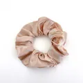 Solid color champagne satin hair scrunchie with smooth silk texture and pleated design - Champagne