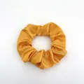 Golden yellow satin silk scrunchie with soft ruffled texture and premium glossy finish - Satin 12