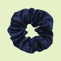 Dark blue satin silk scrunchie with a soft elastic band and smooth pleated texture - Navy Blue