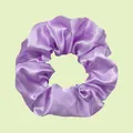 Elastic purple satin scrunchie with smooth silk texture and elegant ruched design - Lavender