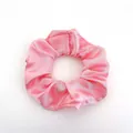Glossy bright pink satin scrunchie with smooth pleated texture and elastic band - Satin 18
