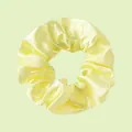 Bright yellow satin scrunchie with elastic pleated design on a light green background - Bright Yellow