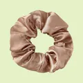 Elastic champagne gold satin scrunchie with a glossy finish and pleated design - Champagne Gold