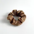 Elegant dark brown satin scrunchie with silk texture for women ponytail hairstyle - Coffee