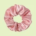 Satin fabric hair scrunchie in soft pink finish with elegant pleated texture - Pink