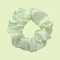 Elastic mint green satin scrunchie with silky pleated texture for women hairstyles - Mint Green
