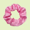 Elastic bright pink satin scrunchie with smooth pleated texture and silky glossy finish - Hot Pink