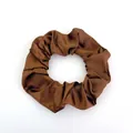 Brown satin scrunchie with glossy pleated texture and soft fabric design for women - Satin 28