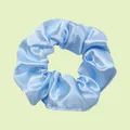 Elastic light blue satin scrunchie with a glossy silk-like finish for women's hair styling - Light Blue