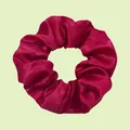 Elastic rose red satin scrunchie with a glossy silk texture and elegant pleats - Rose Red