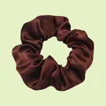 Elastic satin scrunchie in dark brown with elegant pleated texture and silk sheen - Dark Brown