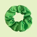 Elastic grass green satin scrunchie with smooth silk texture and pleated design - Grass Green