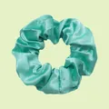 Elastic mint green satin scrunchie with soft pleated texture and elegant glossy finish - Mint Green