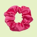 Vibrant magenta satin scrunchie with a glossy silk finish and elastic pleated design - Magenta