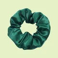 Silk satin scrunchie in deep dark green finish with elegant elastic pleats - Dark Green