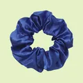 Elegant deep blue satin scrunchie with a glossy finish and elastic silk texture - Dark Blue