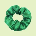 Emerald green satin scrunchie with soft silk texture and elasticated pleat design - Emerald Green