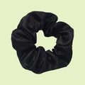 Classic black satin scrunchie with soft pleated texture and high elasticity - Black