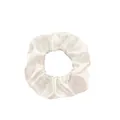 Elegant creamy white satin scrunchie with smooth silk texture and soft elastic band - Milky White