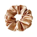 Detail shot of oversized satin champagne gold scrunchie with silky pleated texture - Extra Large Light Coffee