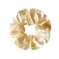 Detailed view of the champagne satin fabric texture and pleated design on this scrunchie - Extra Large Off-White