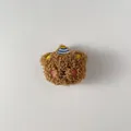 Detail of plush brown teddy bear charm with striped blue hat and soft curly wool texture - Back Opening Style (DIY Accessory) / Dark Coffee Teddy Plush Bear