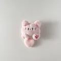 Pink plush cartoon cat keychain with embroidered paws and green eyes on white background - Back Opening Style / Pink