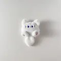 Close-up of white plush cat charm with detailed blue eye embroidery and soft fur texture - Back Opening Style / White