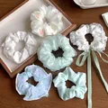 Lot de 6 chouchous doux avec nœud et dentelle en vert menthe et blanc sur plateau - Seulement Vert