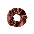 Brown satin hair scrunchie with a silk-like finish and pleated elastic structure - Large Reddish Brown
