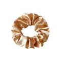 Champagne gold satin silk scrunchie with smooth texture and elegant pleated design - Large Light Coffee