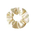 Elegant ivory white satin silk scrunchie with a glossy texture and soft pleats - Large Beige