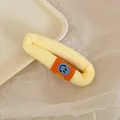 Graziosa clip per capelli in peluche gialla, trama a maglia e toppa con faccina arancione - Smiley Giallo Chiaro