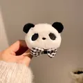 Lindo accesorio para el pelo de panda de peluche con un lazo de cuadros blancos y negros - Pinza de Broche de Lazo de Panda / Pinza de Broche