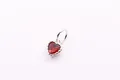 S925 sterling silver mini heart charm with red zircon gemstone for DIY jewelry making - Natural Silver - Red