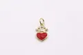 Pendentif cœur couronne en argent S925 avec émail rouge et zircons pour bijoux DIY - Argent Plaqué Or