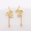 Elegant S925 sterling silver gold leaf earrings with DIY bead base and chain design - 925 Silver / Matte Golden