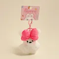 Porte-clés lapin en peluche blanc avec nœud rose et fermoir en métal sur carte - Style 1