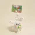 Adorable porte-clés lapin en peluche blanche avec perles, nœud en soie et fleur - Lapin avec nœud en soie vert et fleur (Style 2)